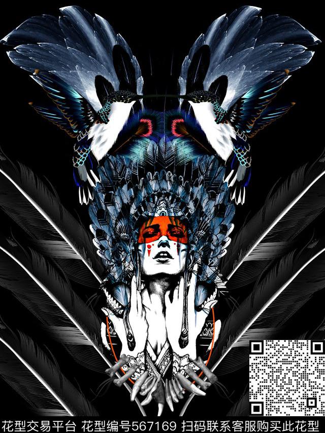 时尚潮流大牌印第安人数码印花华亿平台下载（图片编号: 567169） - 瓦栏（Walan）