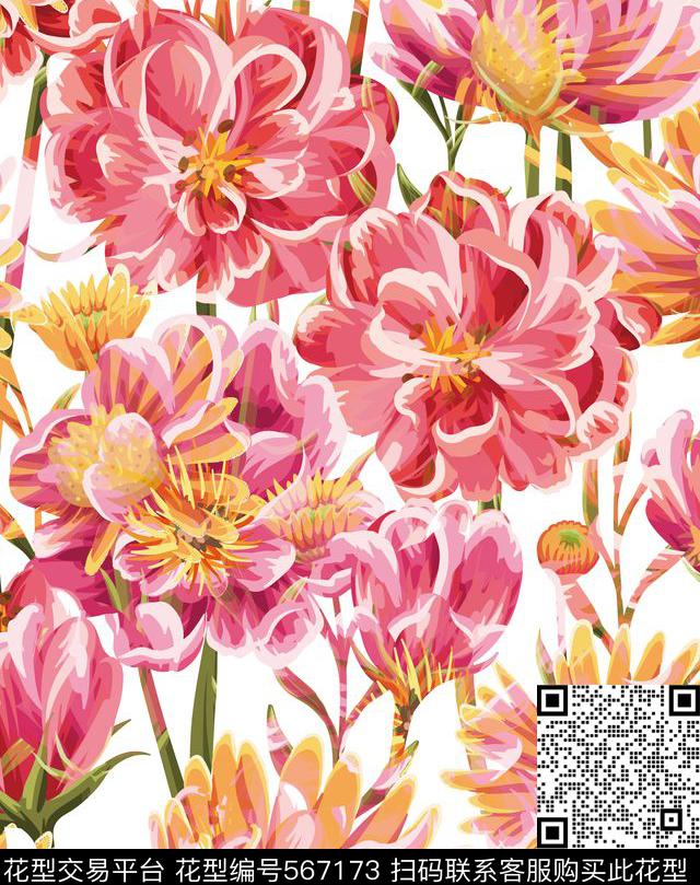 花卉清爽时尚传统印花华亿平台下载（图片编号: 567173） - 瓦栏（Walan）