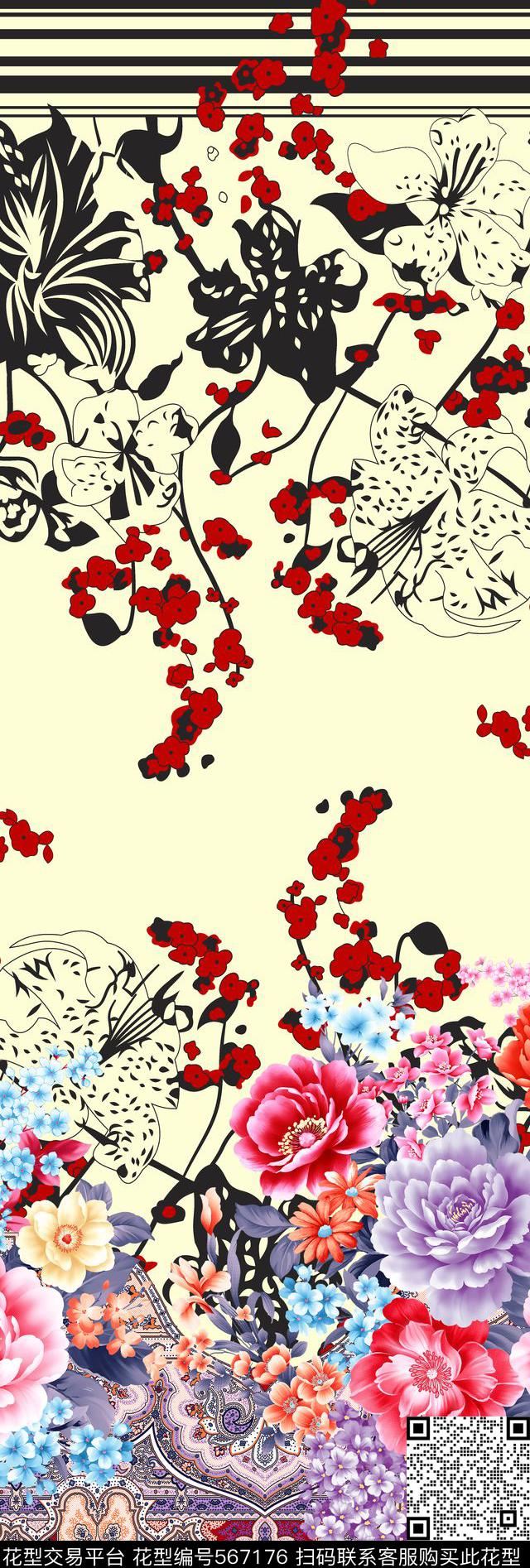 时尚清爽花卉数码印花华亿平台下载（图片编号: 567176） - 瓦栏（Walan）