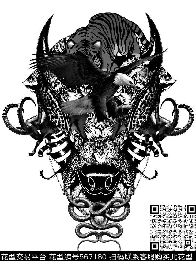 百兽王大牌动物男装图案数码印花华亿平台下载（图片编号: 567180） - 瓦栏（Walan）