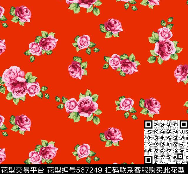 传统印花花卉蔷薇玫瑰花卉传统印花华亿平台下载（图片编号: 567249） - 瓦栏（Walan）
