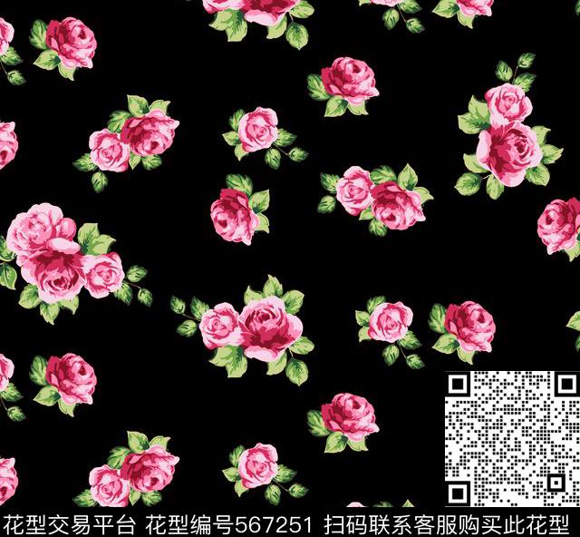 传统印花花卉蔷薇玫瑰花卉传统印花华亿平台下载（图片编号: 567251） - 瓦栏（Walan）