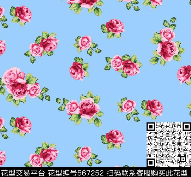 传统印花花卉蔷薇玫瑰花卉传统印花华亿平台下载（图片编号: 567252） - 瓦栏（Walan）