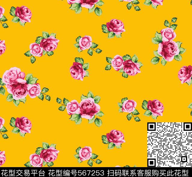 传统印花花卉蔷薇玫瑰花卉传统印花华亿平台下载（图片编号: 567253） - 瓦栏（Walan）