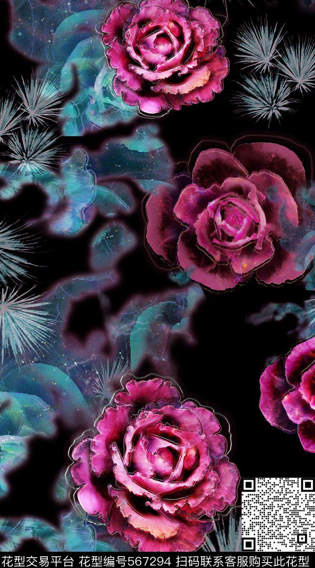 创意时尚花卉渐变满版服装面料数码印花华亿平台下载（图片编号: 567294） - 瓦栏（Walan）