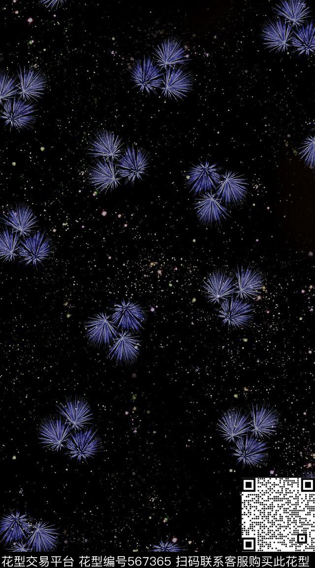 时尚潮流植物叶子组合星空数码印花华亿平台下载（图片编号: 567365） - 瓦栏（Walan）