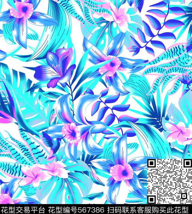 热带植物女装时尚效果花时尚男装传统印花华亿平台下载（图片编号: 567386） - 瓦栏（Walan）