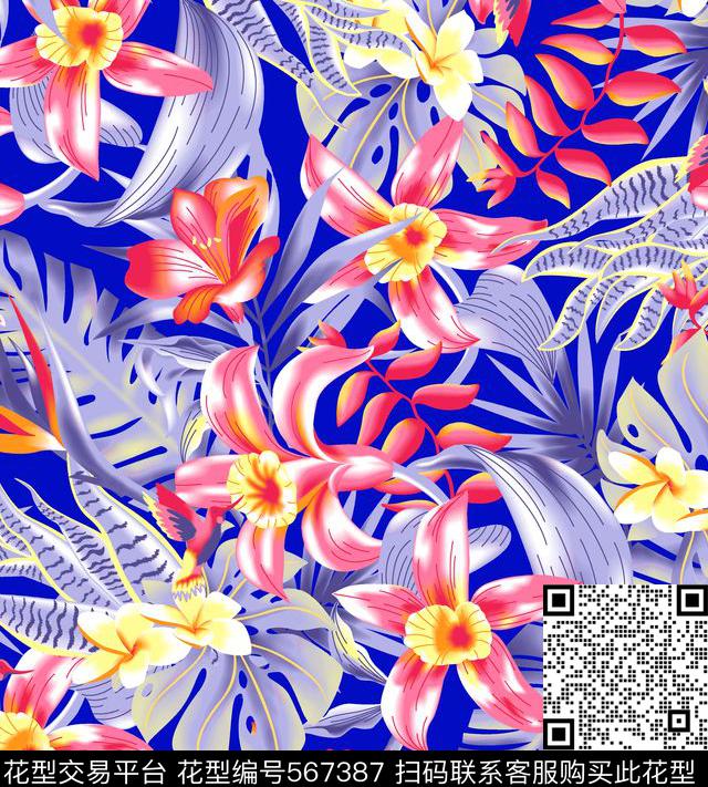 热带植物女装时尚效果花时尚男装传统印花华亿平台下载（图片编号: 567387） - 瓦栏（Walan）