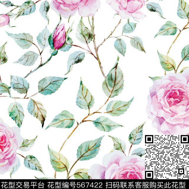素雅水彩花朵传统印花华亿平台下载（图片编号: 567422） - 瓦栏（Walan）