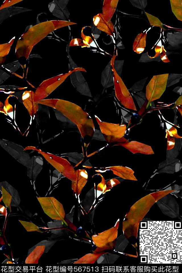 时尚潮流大牌树叶数码印花华亿平台下载（图片编号: 567513） - 瓦栏（Walan）