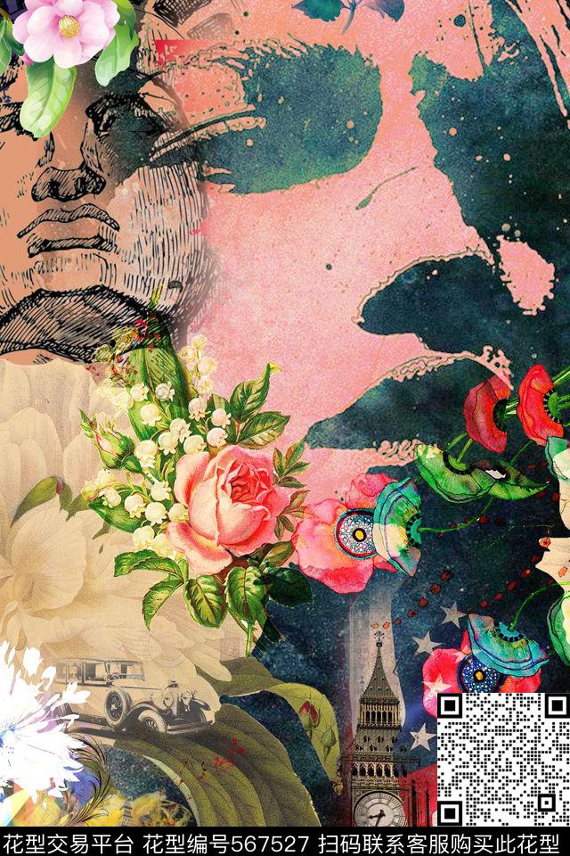 骷髅十字架抽象蛇皮肌理数码印花华亿平台下载（图片编号: 567527） - 瓦栏（Walan）