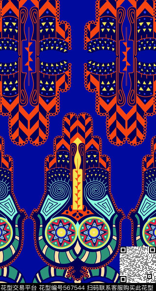 抽象花卉小翠花几何传统印花华亿平台下载（图片编号: 567544） - 瓦栏（Walan）