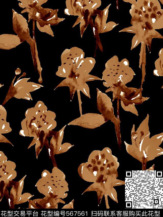 时尚潮流大牌手绘水彩花数码印花华亿平台下载（图片编号: 567561） - 瓦栏（Walan）