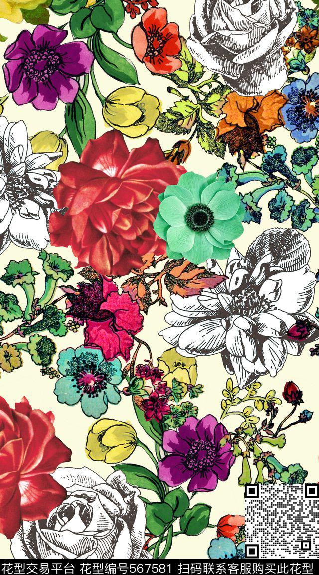 时尚潮流黑白数码印花华亿平台下载（图片编号: 567581） - 瓦栏（Walan）