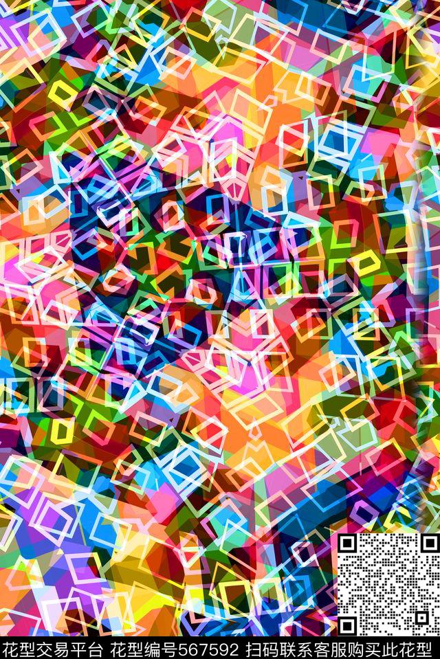 百搭长裙几何格子数码印花华亿平台下载（图片编号: 567592） - 瓦栏（Walan）