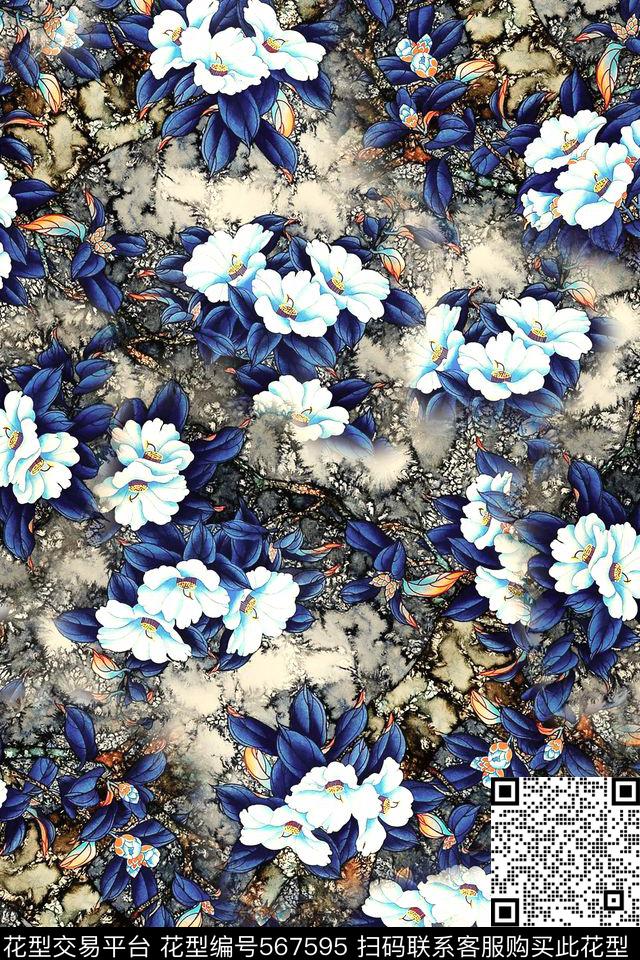 中国风牡丹国画数码印花华亿平台下载（图片编号: 567595） - 瓦栏（Walan）