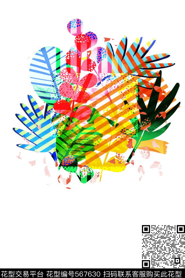 潮流时尚花草植物T恤卫衣传统印花华亿平台下载（图片编号: 567630） - 瓦栏（Walan）