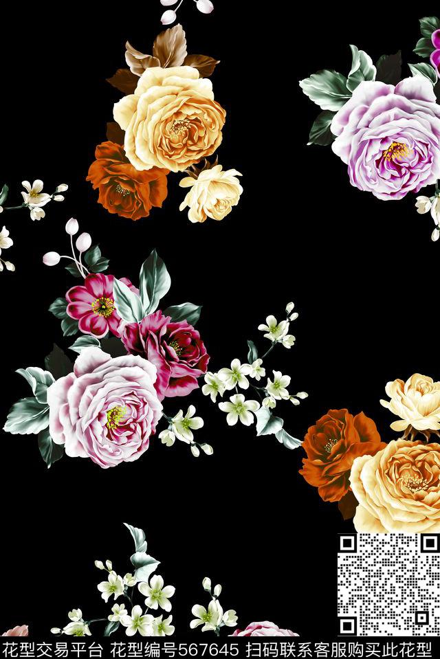 秋冬数码花卉数码印花华亿平台下载（图片编号: 567645） - 瓦栏（Walan）