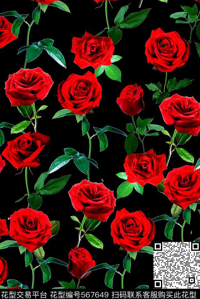时尚玫瑰规则数码印花华亿平台下载（图片编号: 567649） - 瓦栏（Walan）