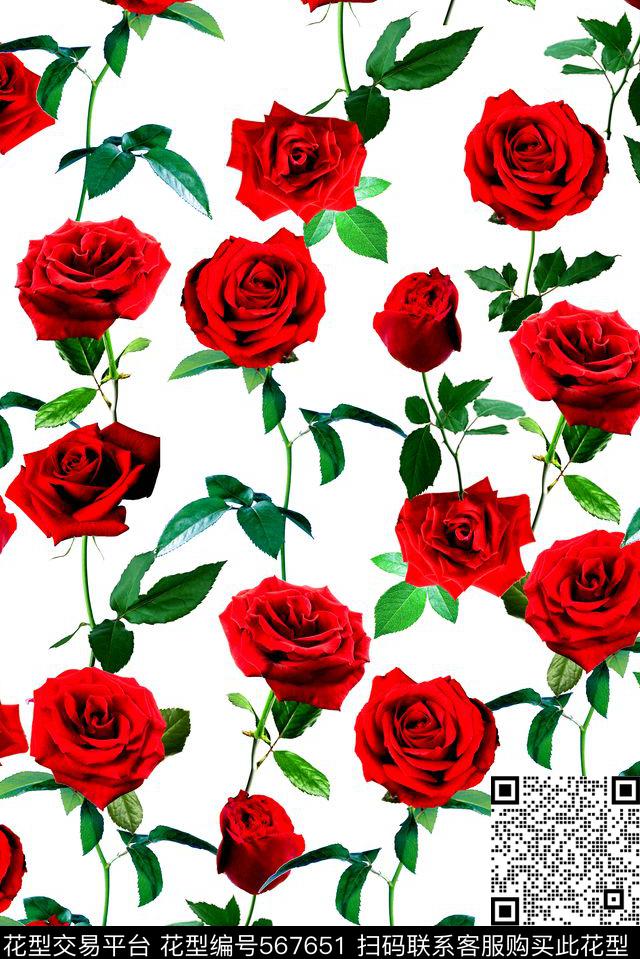 时尚玫瑰规则数码印花华亿平台下载（图片编号: 567651） - 瓦栏（Walan）