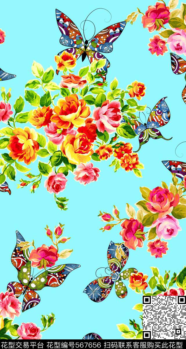 时尚组合花卉类数码印花华亿平台下载（图片编号: 567656） - 瓦栏（Walan）