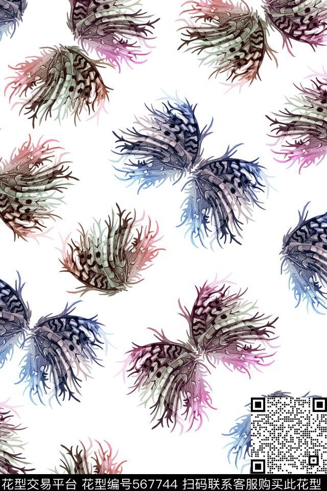 休闲风抽象珊瑚蝴蝶连衣裙数码印花华亿平台下载（图片编号: 567744） - 瓦栏（Walan）