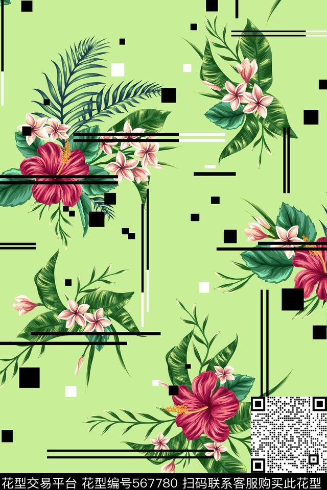休闲风花卉几何春夏数码印花华亿平台下载（图片编号: 567780） - 瓦栏（Walan）