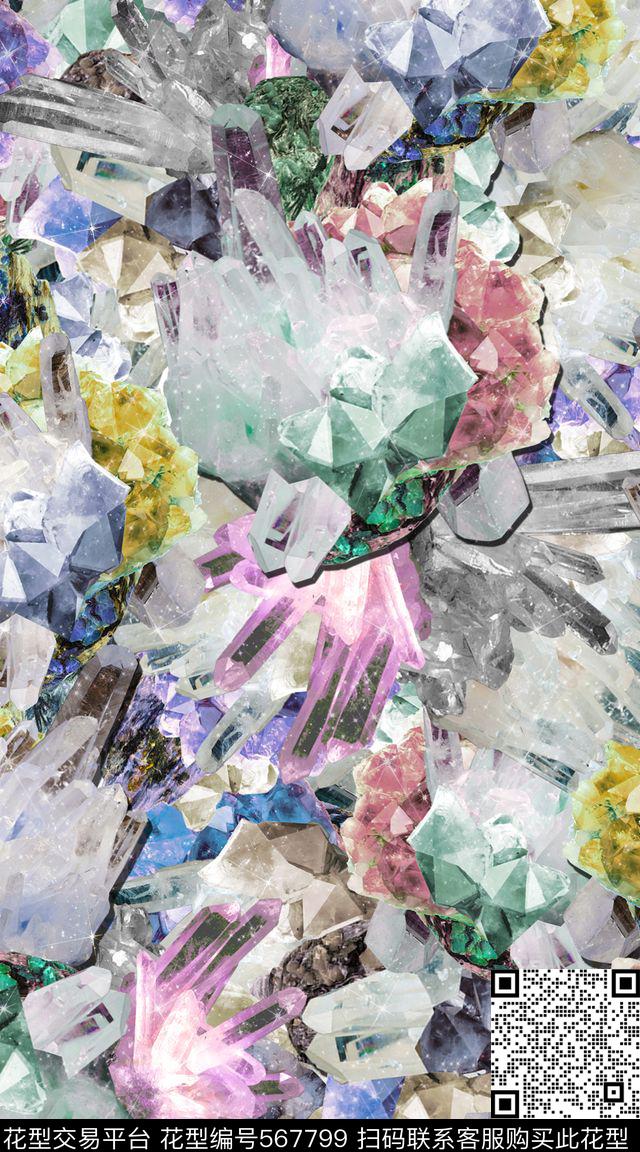 女士春夏休闲装炫彩抽象珠宝水晶星空斑点数码印花华亿平台下载（图片编号: 567799） - 瓦栏（Walan）