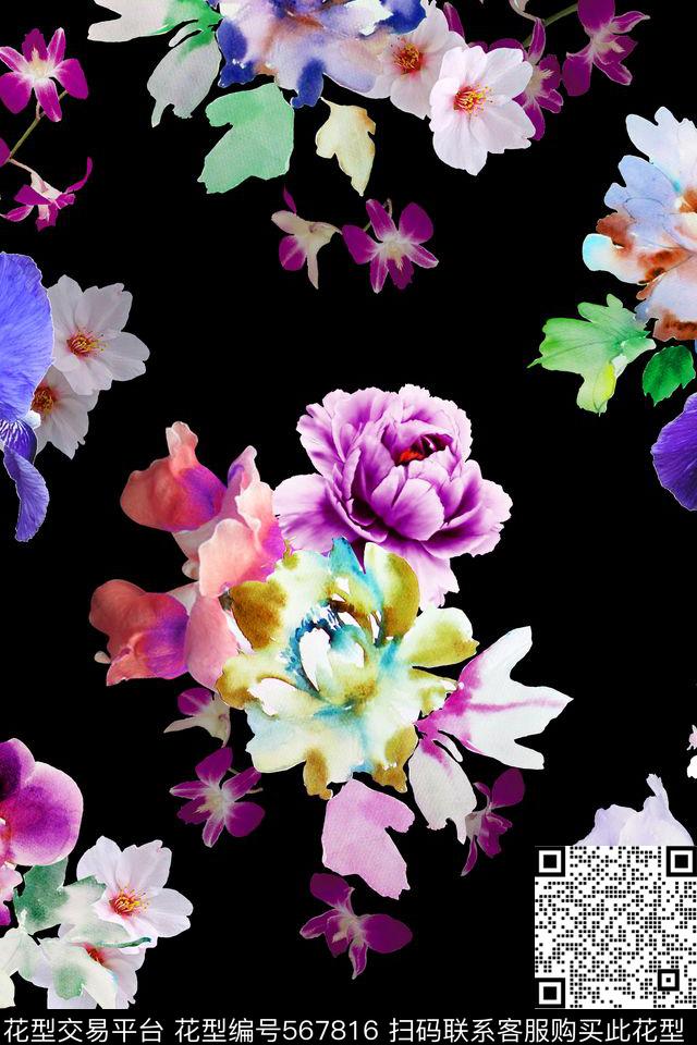 花卉复古纯色底散花数码印花华亿平台下载（图片编号: 567816） - 瓦栏（Walan）