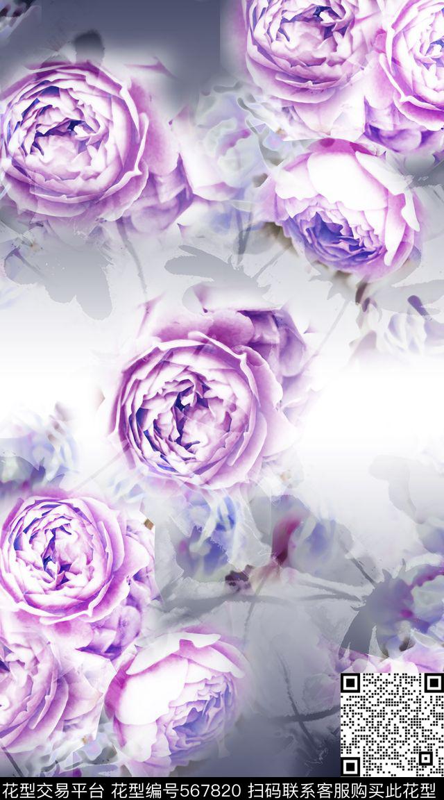 服装花卉渐变枝叶家纺数码印花华亿平台下载（图片编号: 567820） - 瓦栏（Walan）