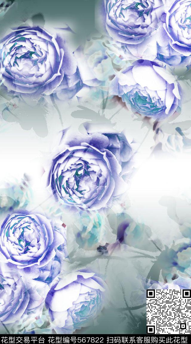 时尚潮流花卉渐变枝叶服装数码印花华亿平台下载（图片编号: 567822） - 瓦栏（Walan）