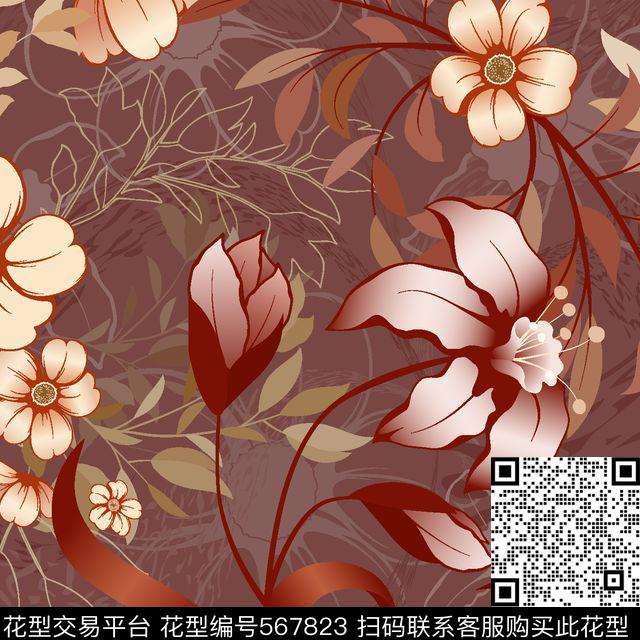 欧美花卉时尚传统印花华亿平台下载（图片编号: 567823） - 瓦栏（Walan）