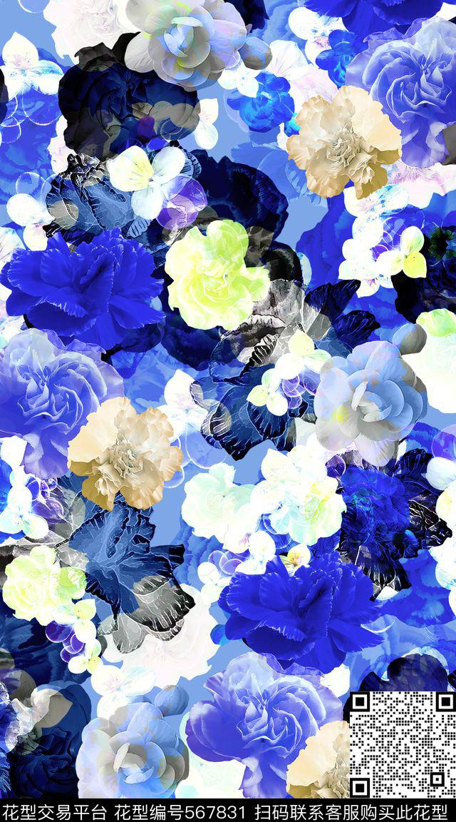 抽象炫彩花卉花卉半透明效果水墨花卉女士春夏休闲装数码印花华亿平台下载（图片编号: 567831） - 瓦栏（Walan）