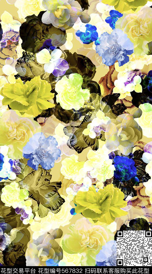 抽象炫彩花卉花卉半透明效果水墨花卉女士春夏休闲装数码印花华亿平台下载（图片编号: 567832） - 瓦栏（Walan）