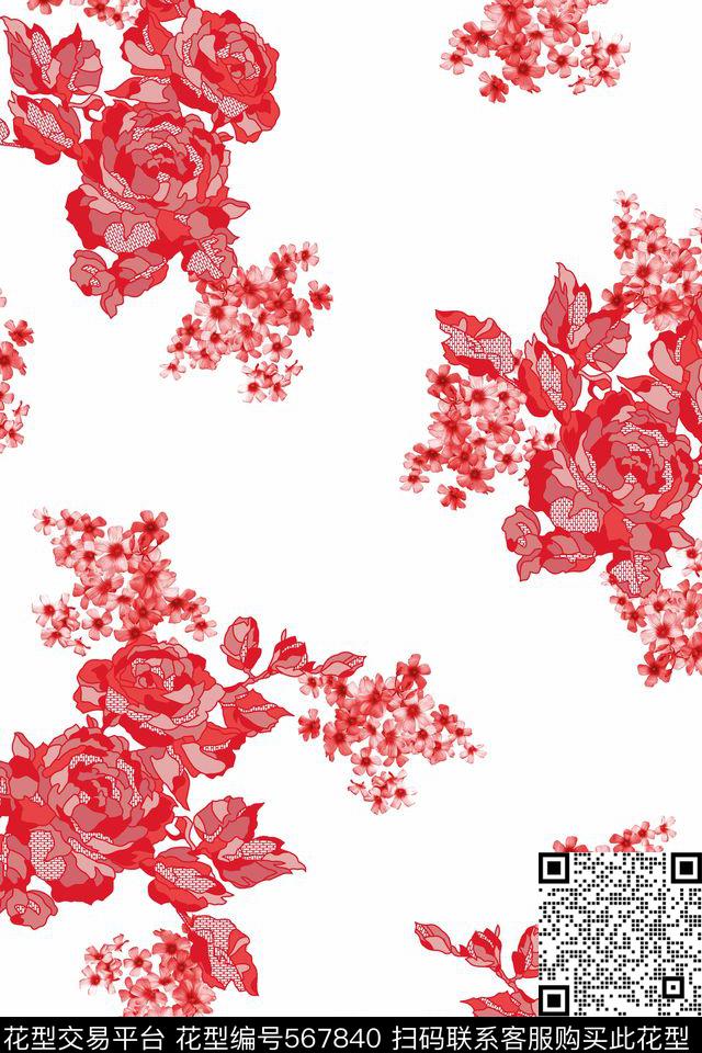 黑白花卉小清新传统印花华亿平台下载（图片编号: 567840） - 瓦栏（Walan）