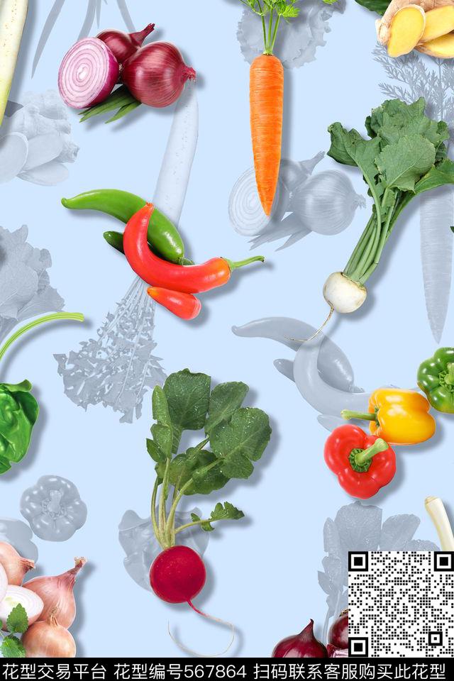 纯色底蔬菜阴影数码印花华亿平台下载（图片编号: 567864） - 瓦栏（Walan）