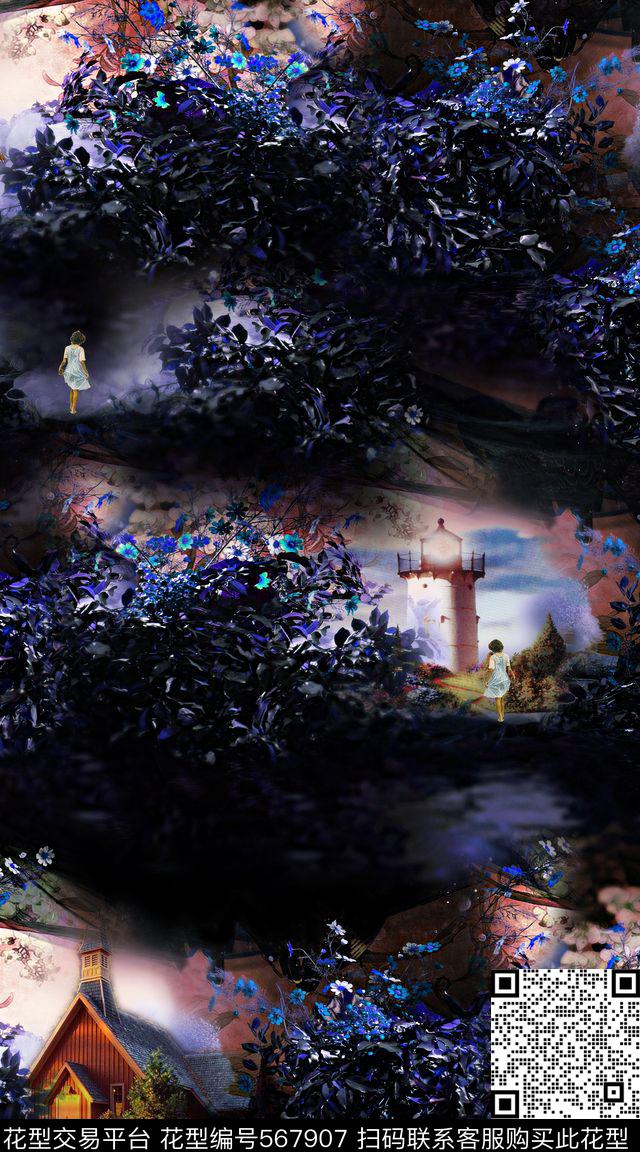 风景植物满版印花服装人物建筑数码印花华亿平台下载（图片编号: 567907） - 瓦栏（Walan）