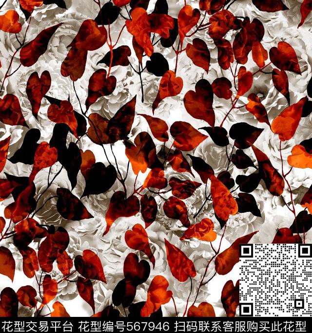 花树叶数码印花华亿平台下载（图片编号: 567946） - 瓦栏（Walan）