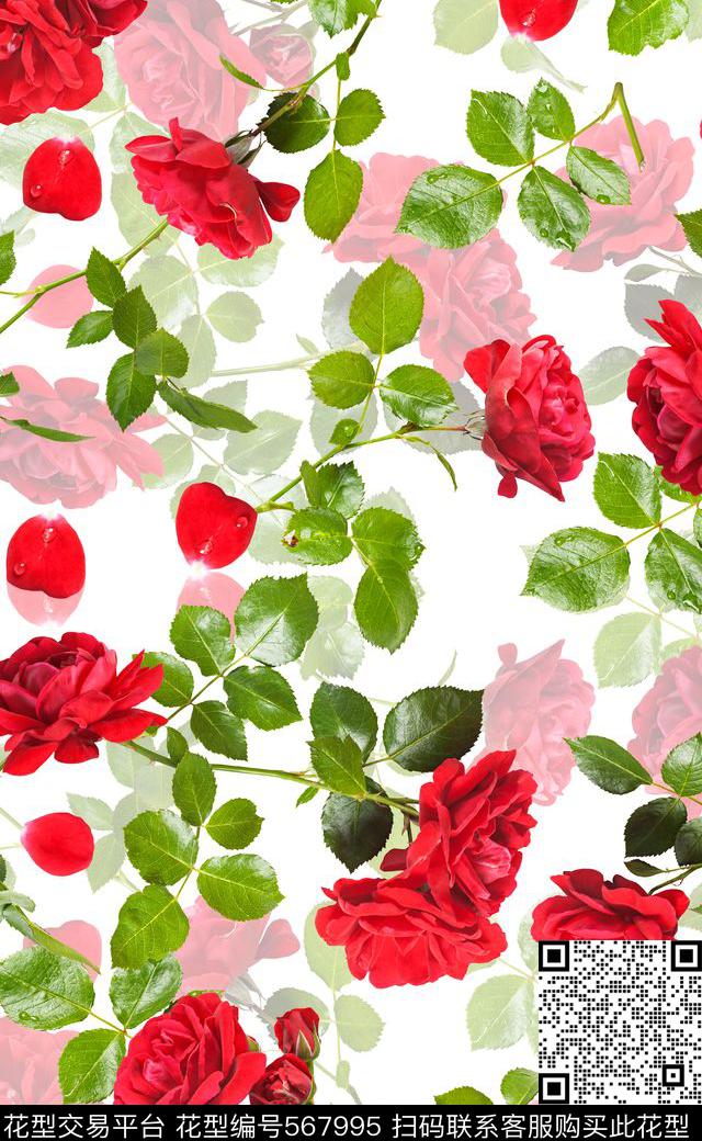 玫瑰花卉沙发布数码印花华亿平台下载（图片编号: 567995） - 瓦栏（Walan）