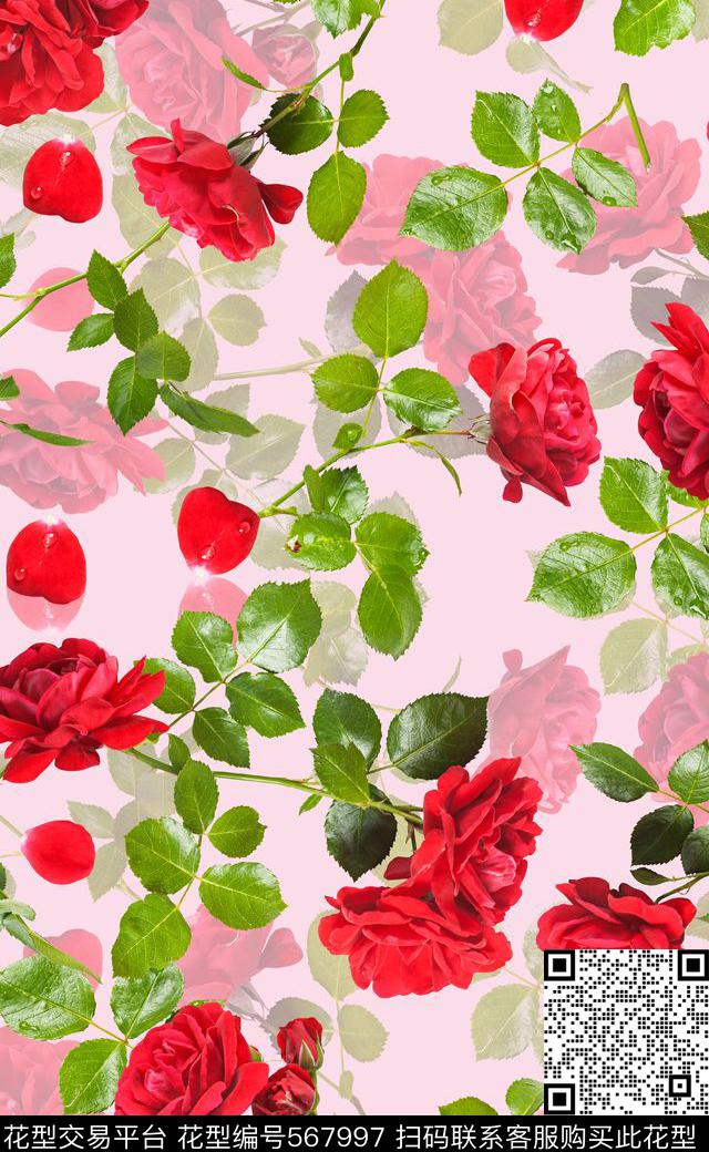 玫瑰花卉沙发布数码印花华亿平台下载（图片编号: 567997） - 瓦栏（Walan）