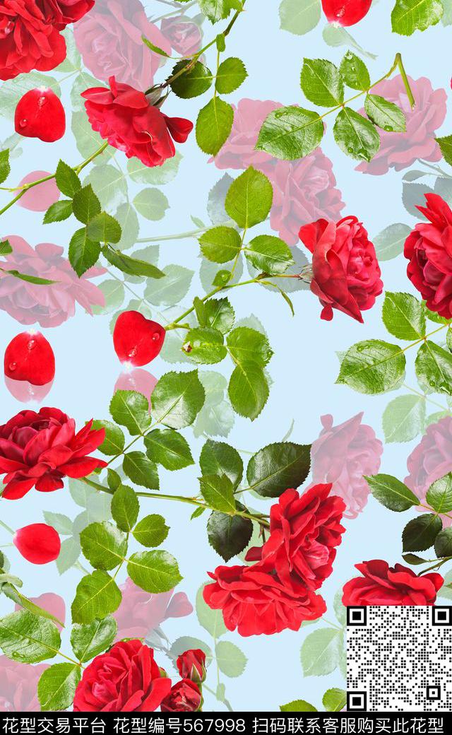 玫瑰花卉沙发布数码印花华亿平台下载（图片编号: 567998） - 瓦栏（Walan）