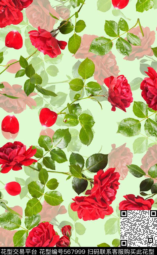 玫瑰花卉沙发布数码印花华亿平台下载（图片编号: 567999） - 瓦栏（Walan）