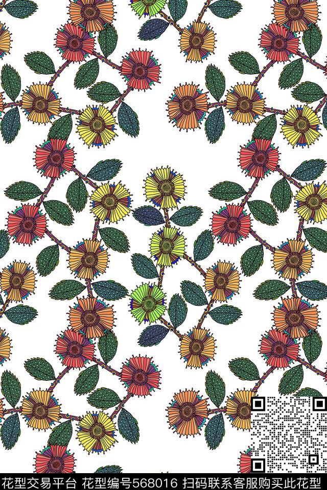 变形创意花卉数码印花华亿平台下载（图片编号: 568016） - 瓦栏（Walan）