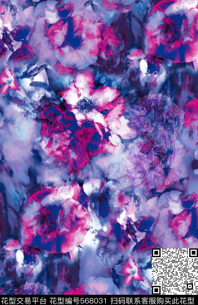 复古花卉手绘水彩数码印花华亿平台下载（图片编号: 568031） - 瓦栏（Walan）