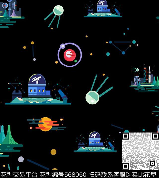 流行时尚卫星月球传统印花华亿平台下载（图片编号: 568050） - 瓦栏（Walan）