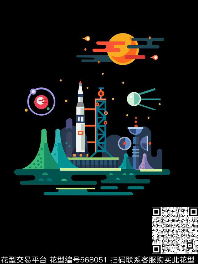 流行时尚卫星火箭传统印花华亿平台下载（图片编号: 568051） - 瓦栏（Walan）