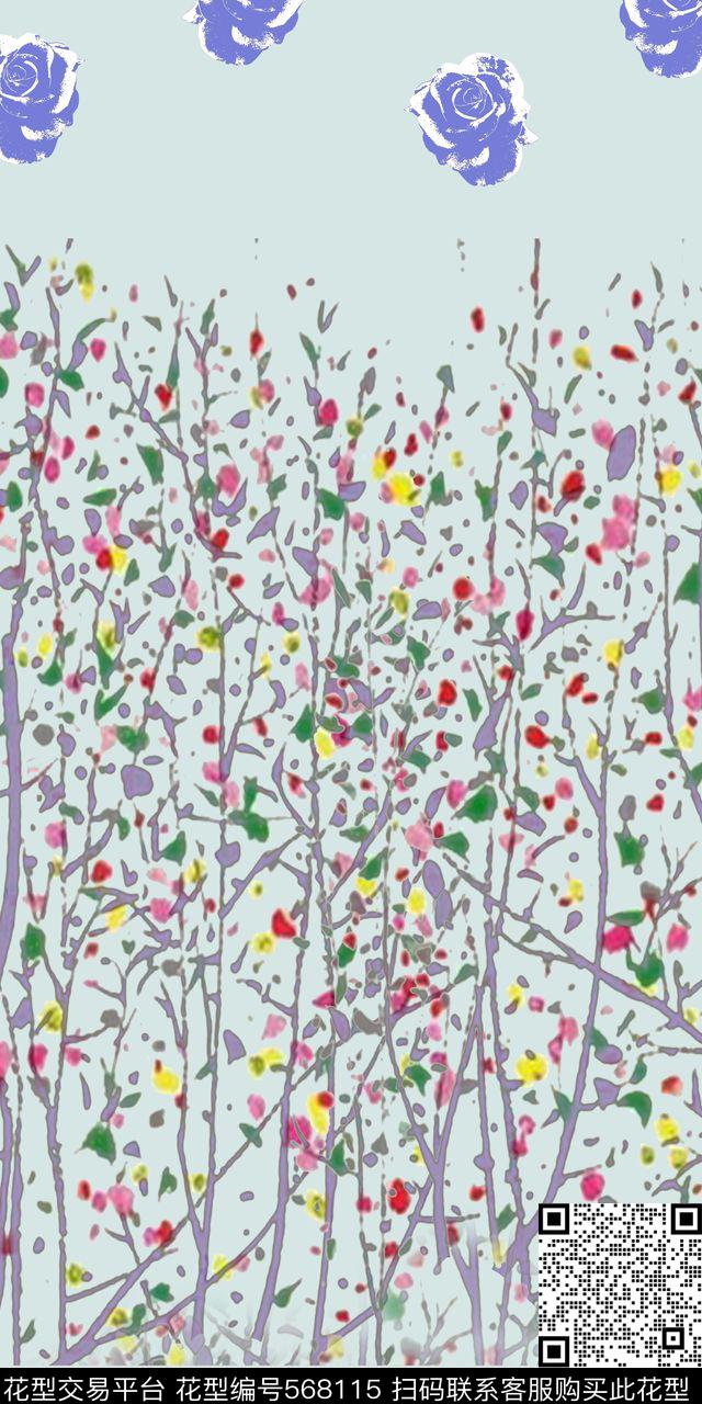 休闲风小碎花玫瑰数码印花华亿平台下载（图片编号: 568115） - 瓦栏（Walan）