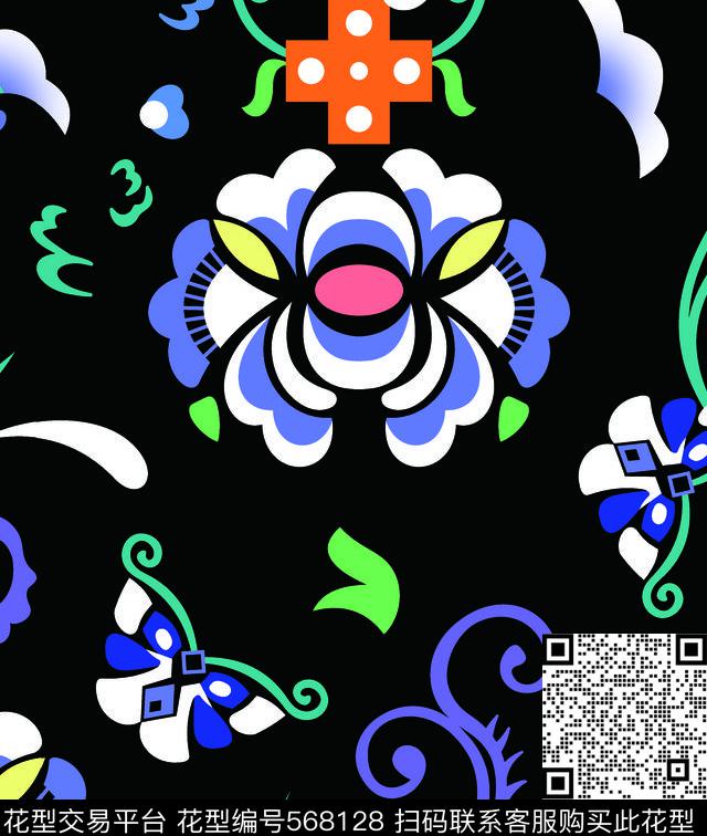 抽象花卉小翠花腰果传统印花华亿平台下载（图片编号: 568128） - 瓦栏（Walan）