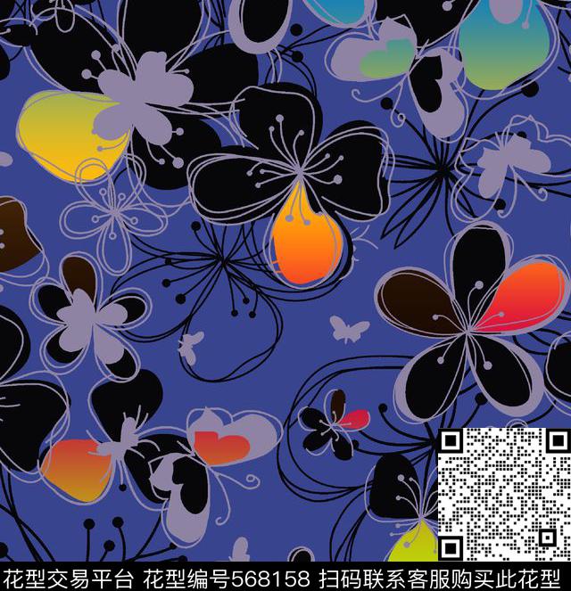 手绘感女装花卉数码印花华亿平台下载（图片编号: 568158） - 瓦栏（Walan）