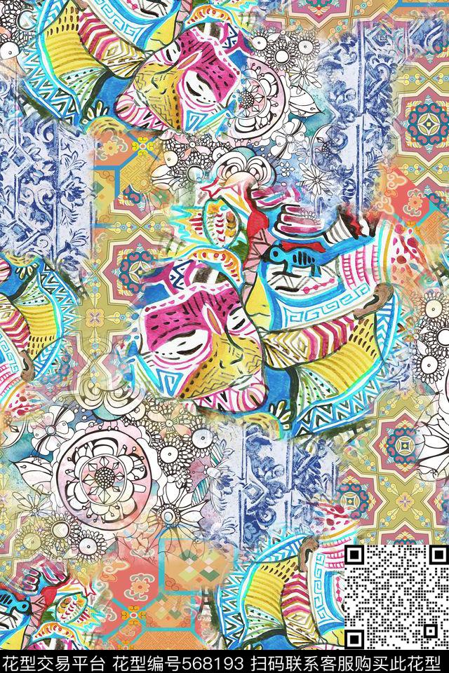 波西米亚女装涂鸦数码印花华亿平台下载（图片编号: 568193） - 瓦栏（Walan）